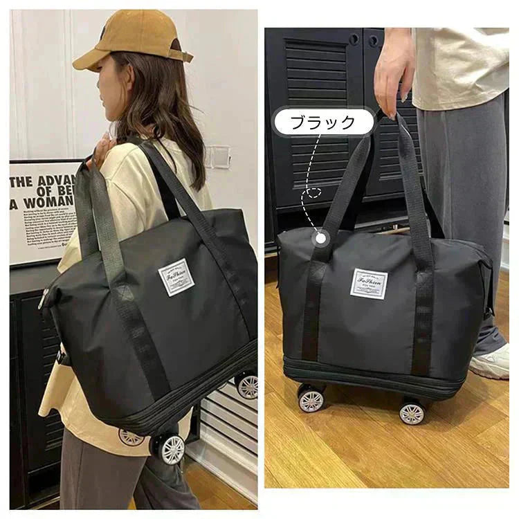 キャリーバッグ 「ブラック」 旅行バック 2way 多機能40L/60L/80Lの3段階が調整可能 大きさ調節 4輪 横押し 折りたたみ 軽量 軽い 大容量 機内持ち込み ボストンバッグ おしゃれ 防水 撥水加工 出張
