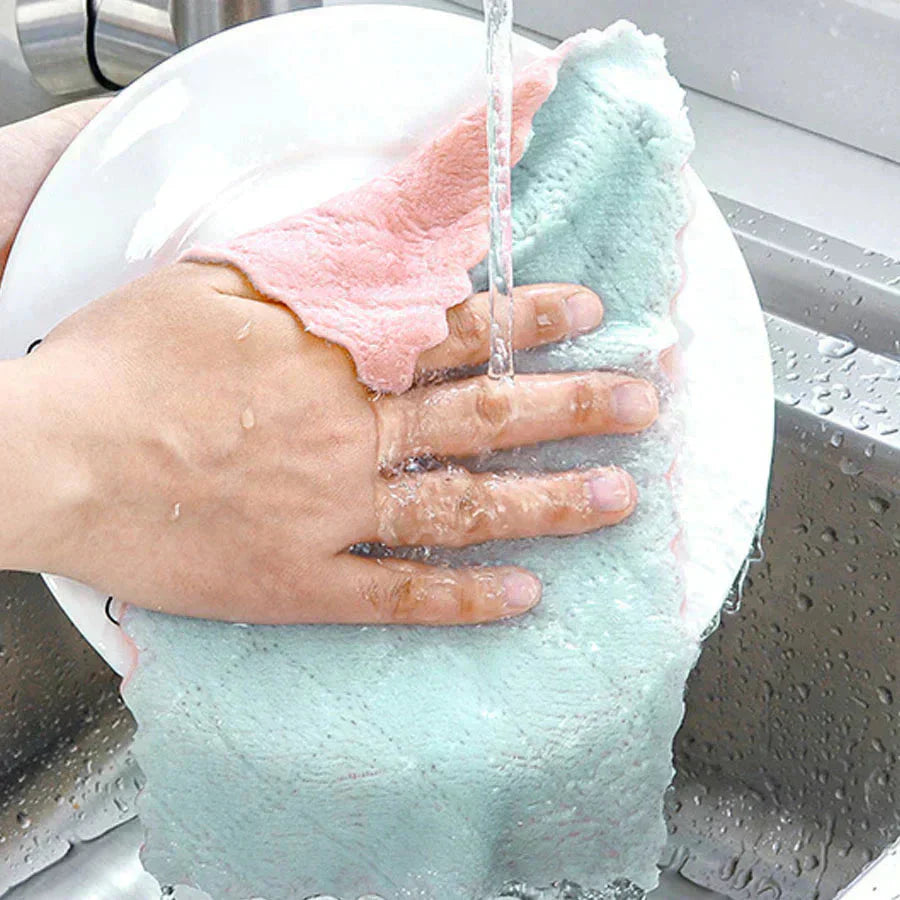 キッチンクロス 4枚セット 食器用 両面 ダブルカラー 布巾 学校用 ハンドタオル 速乾 吸水タオル マイクロファイバー