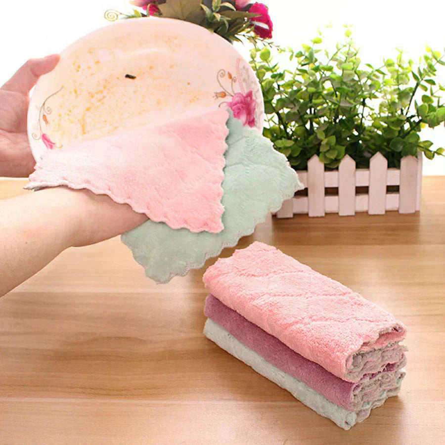 キッチンクロス 4枚セット 食器用 両面 ダブルカラー 布巾 学校用 ハンドタオル 速乾 吸水タオル マイクロファイバー
