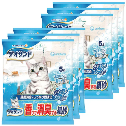 デオサンド 香りで消臭する紙砂(ナチュラルソープの香り) 5L 6袋(1箱ケース)