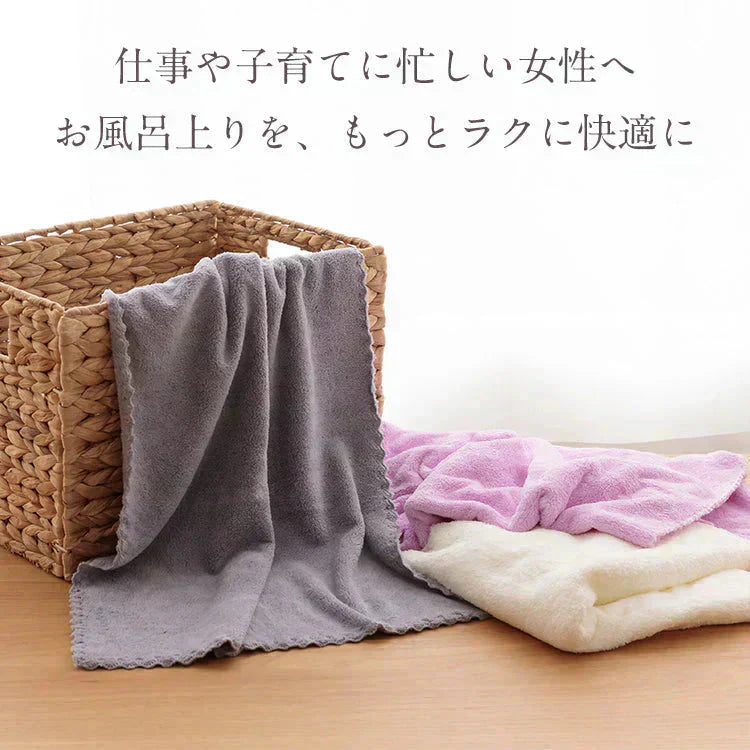 ヘアタオル 2枚セット 「ヘアドライタオルキャップ ライトパープル」 ヘアドライ 吸水 キャップ ターバン 吸水速乾 ふわふわ 髪 速乾 フェイスタオル