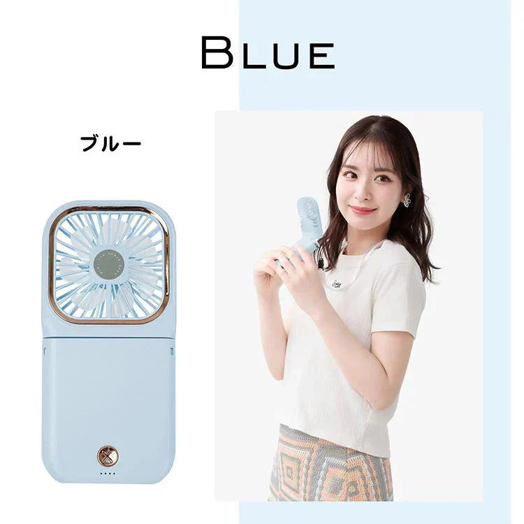 【送料無料】 首掛け扇風機 「ブルー」 ミニ扇風機 折畳み 風量調節 3000mAh 長時間稼働 5way 小型 携帯扇風機 ポータブル ハンディファン 熱中症対策