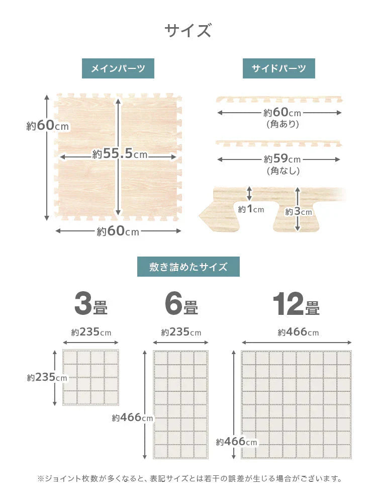 【アンティークホワイト(木目)】【16枚セット】ジョイントマット 木目調 4枚 大判 60cm 床暖房対応 一級防音 洗える 防水 ノンホルム サイドパーツ付 カット可能 北欧 ジョイント マット PE 赤ちゃん ベビー カーペット プレイマット フロアマット ベビーマット 防音