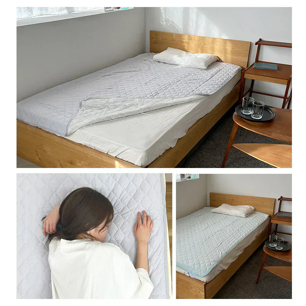 敷きパッド 冷感 ダブル ブルー Q-MAX0.5 リバーシブル パイル 綿 冷感 140 205 洗える 丸洗い ウォッシャブル ひんやり 接触冷感 さらっと 夏 冷感マット 敷パッド ベッドパッド 速乾 オールシーズン