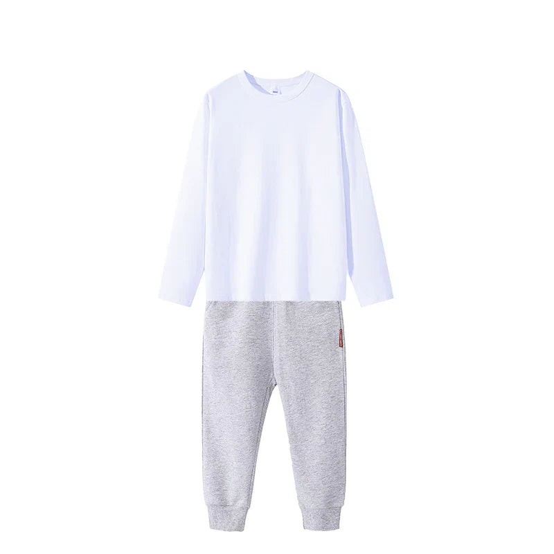 2点セット グレー 150cm Tシャツ長袖 白 1枚 と スウェットズボン1枚 体育 体操服 子供 キッズ パンツ 秋 春 冬 通気性 運動会 イベント 男女兼用 90 100 110 120 130 140 150