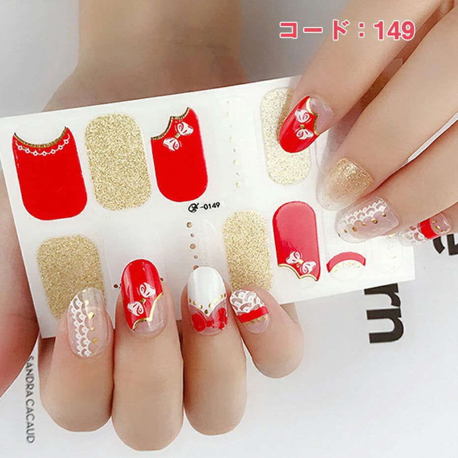 ネイルシール ハンド用 レッド系 赤 グレー クリア キラキラ お洒落 パッション 情熱 目立つ 韓国風 最新作 3D 全6色選べる 貼るだけ 花  ストーン柄 手指爪用