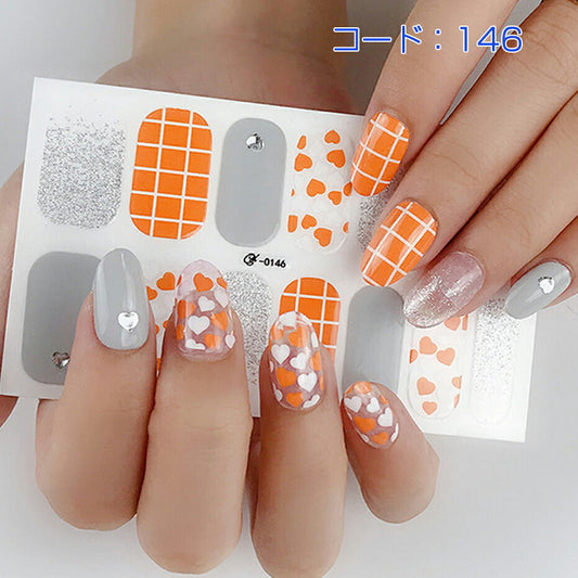 ネイルシール ハンド用 ブルー系 青 グレー オレンジ キラキラ お洒落 大人しい ファッション 韓国風 3D 全7色選べる 貼るだけ 花 しま ボード柄 手指爪用