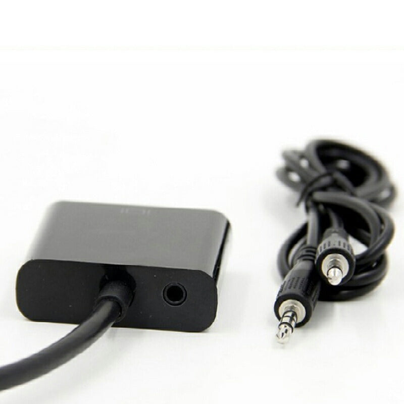 HDMIオスtoVGA+AUXメス 3.5mm音声機能付 オーディオジャック付き 変換アダプター 黒 D-sub 15ピン 単方向 変換ケーブル V1.4 1080P