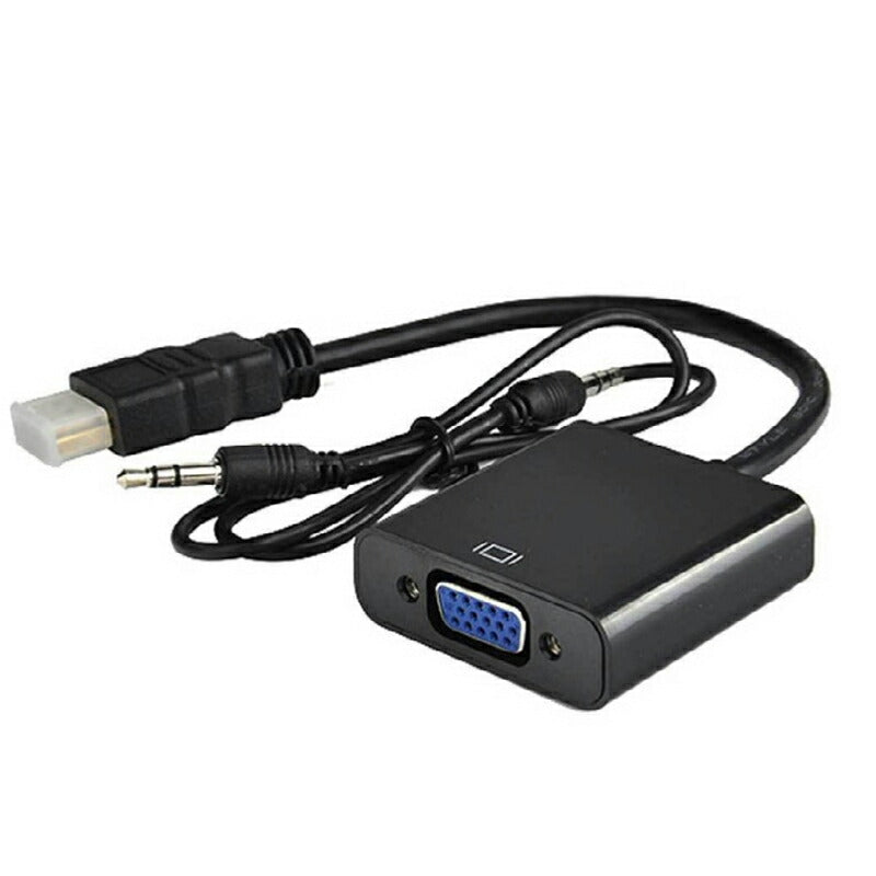 HDMIオスtoVGA+AUXメス 3.5mm音声機能付 オーディオジャック付き 変換アダプター 黒 D-sub 15ピン 単方向 変換ケーブル V1.4 1080P