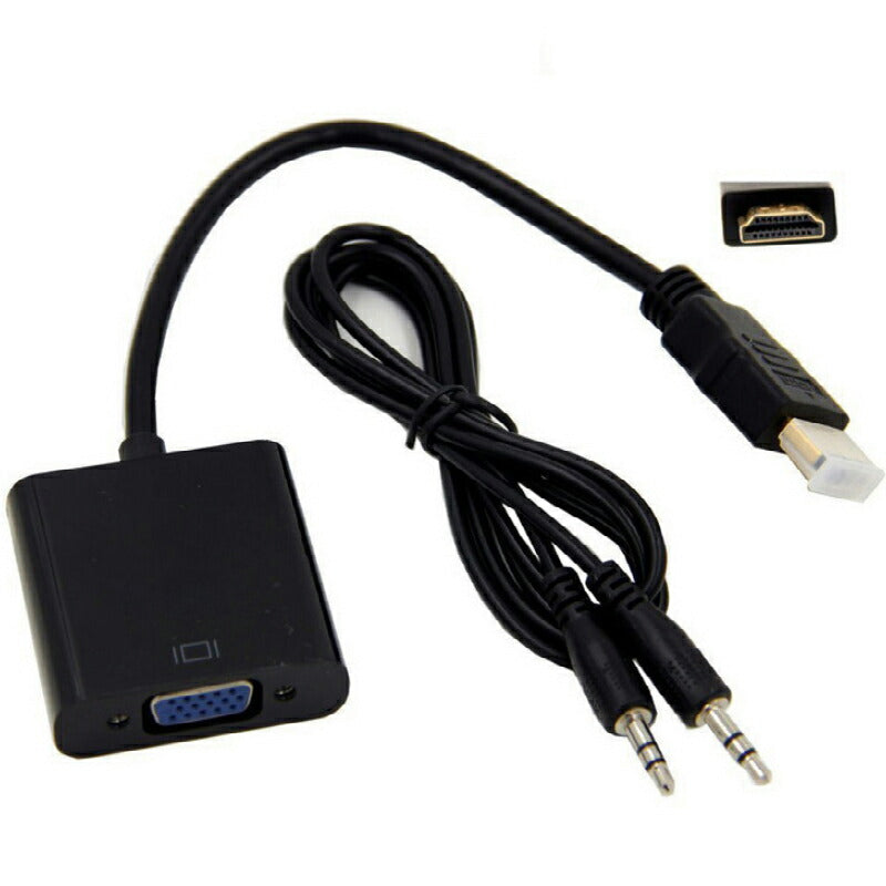 HDMIオスtoVGA+AUXメス 3.5mm音声機能付 オーディオジャック付き 変換アダプター 黒 D-sub 15ピン 単方向 変換ケーブル V1.4 1080P