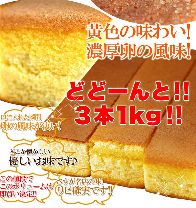 本場長崎のプレーンカステラ 大容量 1kg 3本セット