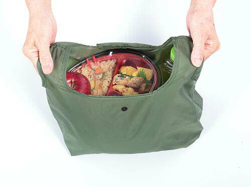 【ブラック】コンビニバッグ エコバッグ コンパクト 弁当 マチ広 折りたたみ 防水 撥水 ナスカン付き コンビニ弁当 メンズ シンプル 無地