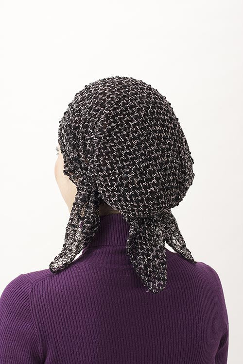 【ブラック】ニットヘアーキャップ レディース 女性用 春用 夏用 来客 入院 抗がん剤 白髪隠し 涼しい 蒸れにくい 紫外線対策 レース サマーニット