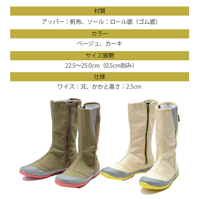 【ベージュ 24.0cm】福山ゴム ノーカーズ 長靴 レディース 作業用 おしゃれ ガーデニング 農作業 3E 22.5-25.0cm 抗菌 防臭 撥水
