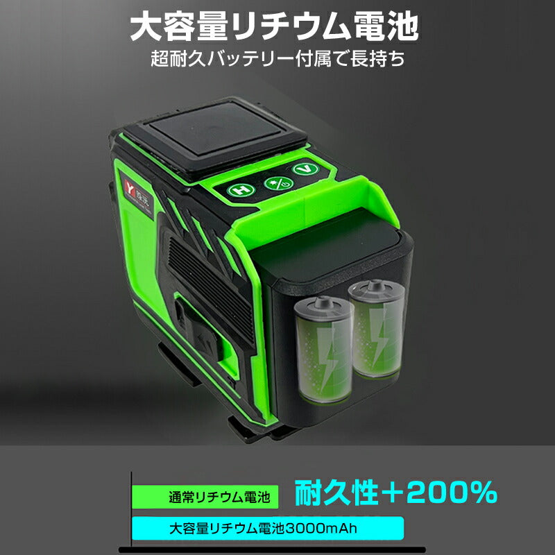 墨出し器 12ライン レーザー墨出し器 水平器 グリーンレーザー 水平垂直 360° フルライン 小型 高輝度 屋内屋外 建築 IP54 傾斜 壁掛け リモコン付き