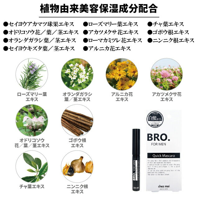 メンズ 男性用 髭 ヒゲ 眉毛染め もみあげ 白髪 白髪隠し 部分染め マスカラ アイブロウ / BRO.FOR MEN Quick Mascara