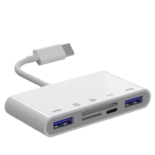 白TypeCハブ 5in1 タイプc 変換アダプターケーブル iPad Type-C Hub 多機能 USB3.0ポート microSD/TF/SDカードリーダー 急速充電 高速データ転送 USB-C ハブ