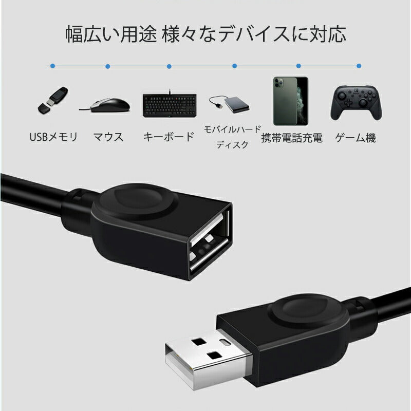 USB延長ケーブル 50cm USB2.0 延長コード0.5メートル USBオスtoメス 充電 データ転送 パソコン テレビ USBハブ カードリーダー ディスクドライバー