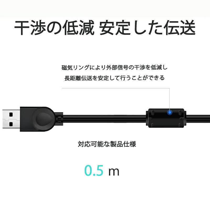 USB延長ケーブル 50cm USB2.0 延長コード0.5メートル USBオスtoメス 充電 データ転送 パソコン テレビ USBハブ カードリーダー ディスクドライバー