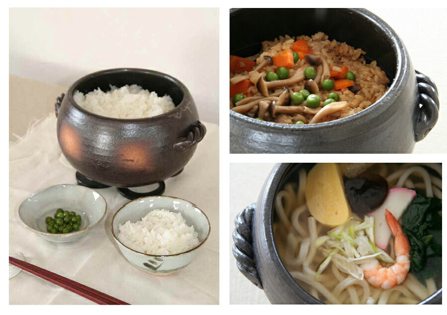 黒丸ご飯鍋7合炊き 三鈴陶器 みすずの土鍋 炊飯鍋 ごはん鍋 ごはん土鍋 ご飯鍋 ご飯土鍋 炊飯土鍋 ご飯釜 日本製 四日市 萬古焼 7合炊き 陶器のふる里 trysス