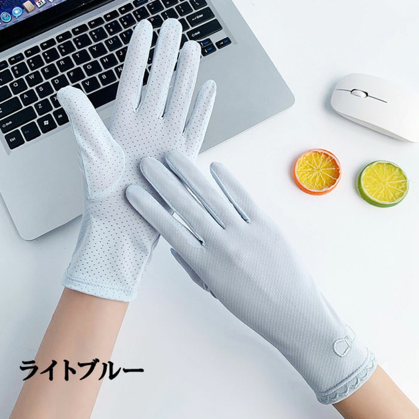 ライトブルー レディース手袋 日焼け止め手袋 UV レディース グローブ 冷感 UV手袋 リボン UPF50+ 手袋 婦人用 グローブ ケア 接触冷感 カット 薄手 タッチパネル対応 通気性 紫外線対策 日焼け止め運転 母の日ギフト