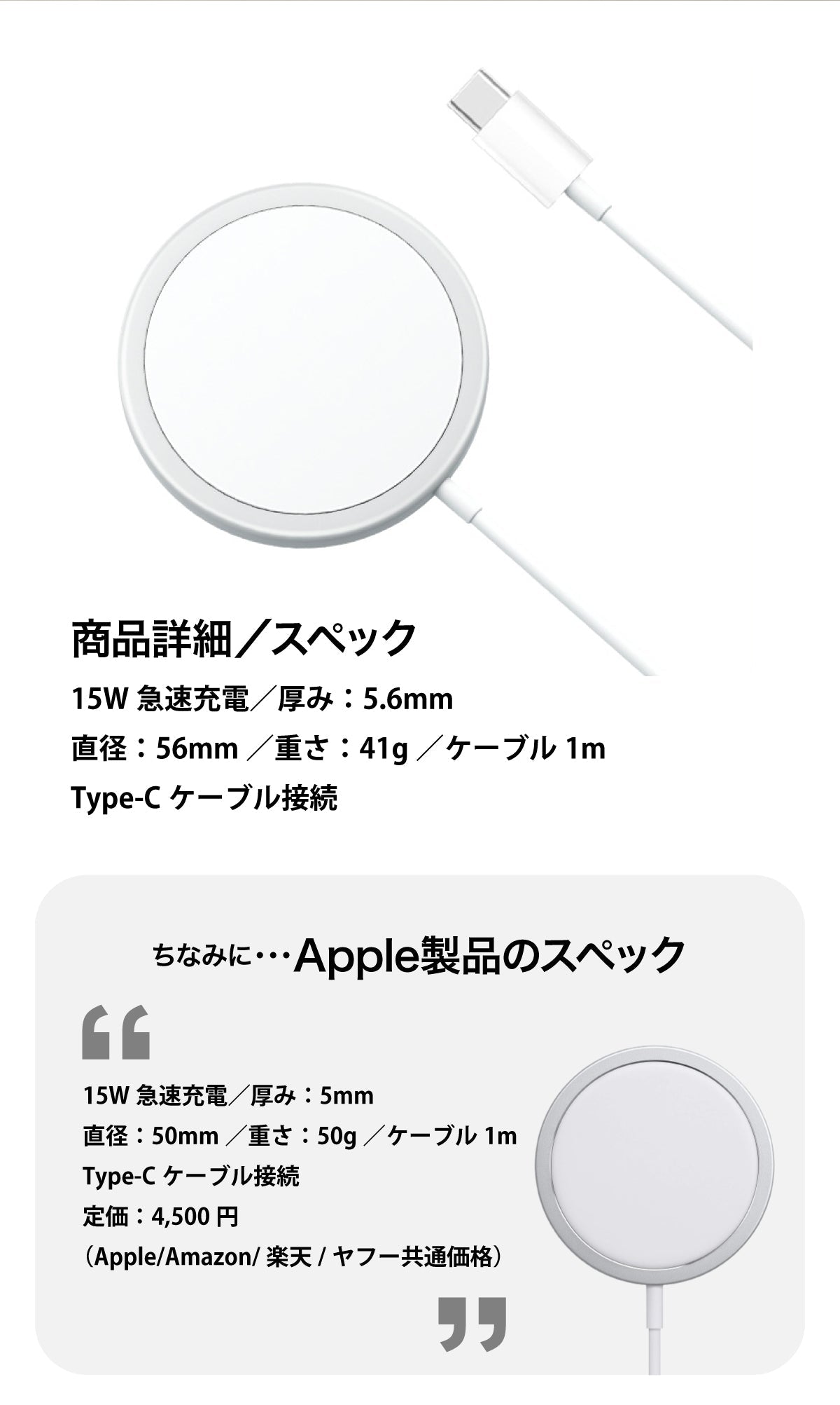 【5人シェア買いでお得】iPhone13 iPhone12 MagSafe対応 ワイヤレス充電器 15W ケーブル長さ 2m 17-BAT142