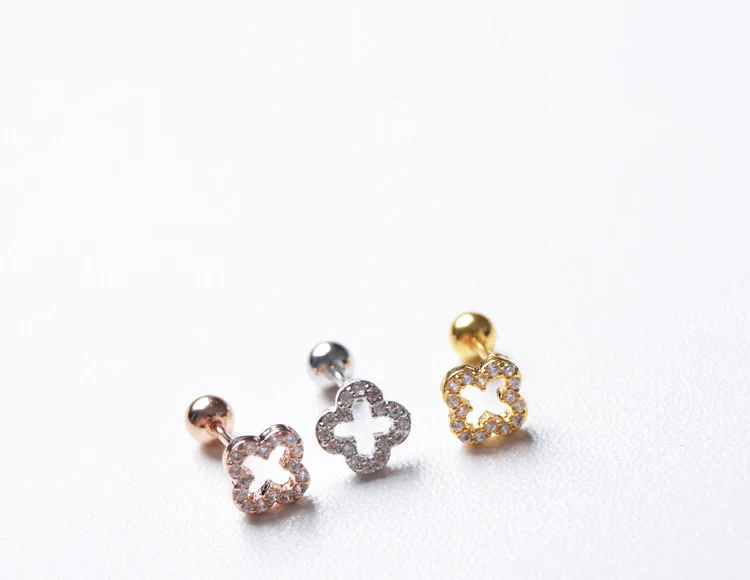 開店記念SALE 四つ葉 ピアス ピンクゴールド【高評価 alittlemore出品】レディース 落ちない 軟骨ピアス ボディーピアス 付けっぱなし 18kgp キラキラ ピンクゴールド ローズゴールド シルバー