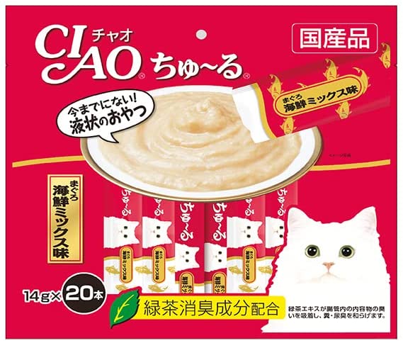 チャオ (CIAO) 猫用おやつ ちゅ~る まぐろ 海鮮ミックス味 14グラム (x 20) ちゅーる