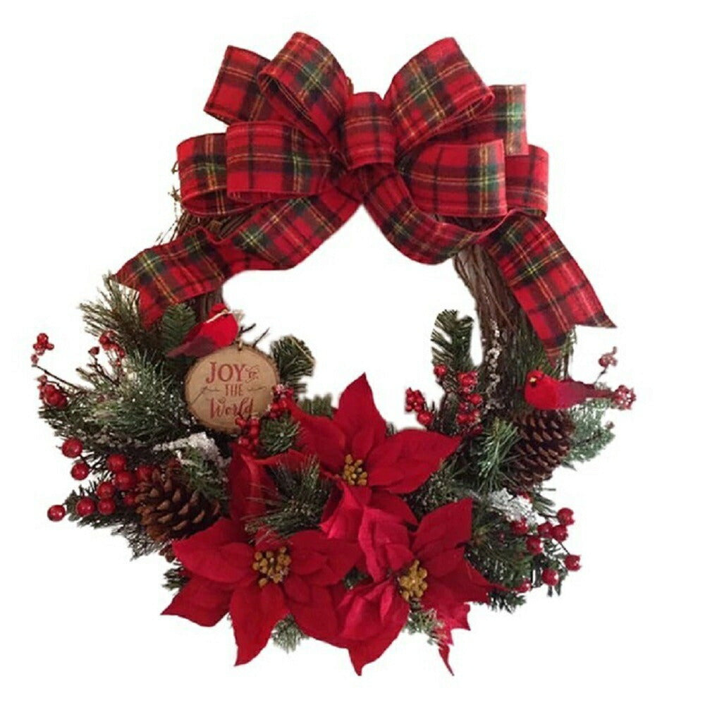 クリスマスリース 35cm×35cm 赤リボン Xmas リース 造花 花輪 アートフラワー クリスマス 玄関 丸 輪っか ドア 飾り 装飾 インテリア お祝い 誕生日 クリスマス飾り プレゼント フラワーリース 室内 壁面装飾 壁掛け ギフト 可愛い シンプル