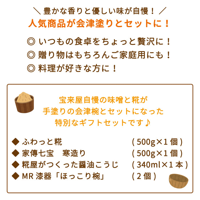 味噌・醤油こうじ・会津塗お椀セット