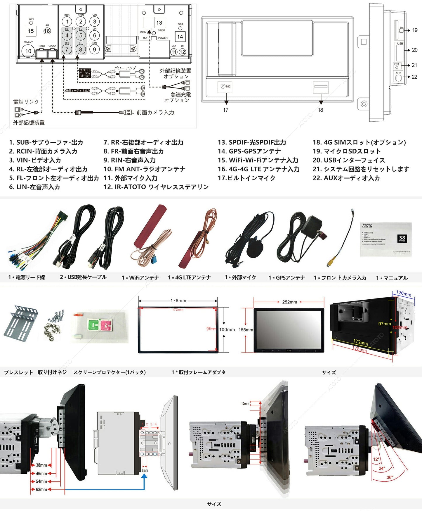 ATOTO正規品 S8 Pro S8G2104PR-A 10インチ タッチスクリーン 車載カーナビ ナビゲーション ダブルディン カーナビオーディオ ナビ カープレイ 2din carplay 10inch ナビフルセグ ナビ navi AndroidカーステレオレシーバーBluetooth カープレイ カー用品 USBテザリング