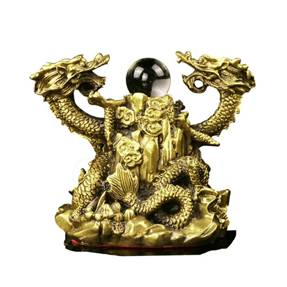風水 置物 龍 ツインドラゴン 人工水晶 五本爪 龍 竜 真鍮 ブロンズゴールド 龍の置物 ドラゴン 風水 アイテム パワースポット 開運 金運 財産運 出世運 恋愛運 幸福 成功 贈り物 開運厄除 祈願成就 厳重 金運上昇 運気上昇インテリア