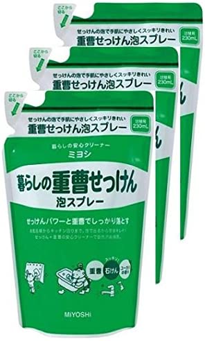 (1-2日発送)ミヨシ 暮らしの重曹せっけん 泡スプレー 詰替用 230ml×3個