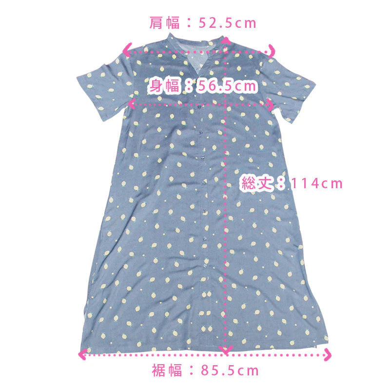 ロング丈マタニティパワンピース マタニティー半袖 前開き マタニティウェア 夏 マタニティ服 マタニティー服 妊婦服 マタニティ ワンピース ルームウェア 部屋着 ボタン レモン柄 ブルー レーヨン かわいい ミモレ丈 ミディ丈 マキシ丈