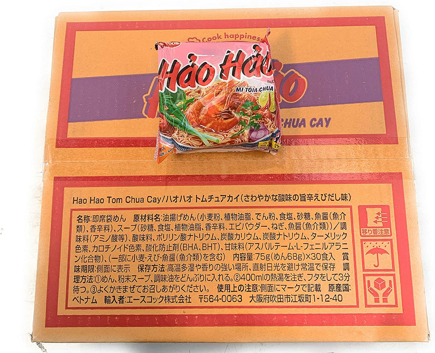 【メーカー正規輸入品 HANG NHAP KHAU ACECOOK NHAT】エースコック ハオハオ ベトナム インスタント麺 ピリ辛エビ味 1ケース30袋入り VINA ACECOOK Hao Hao Mi Tom Chua Cay 30 goi 1 thung