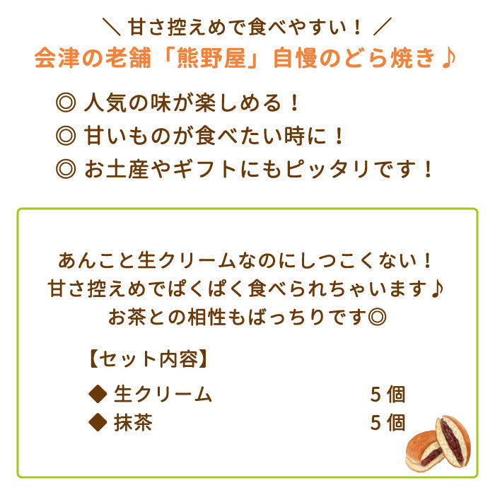 生どら焼き 10個セット (生クリーム 5個・抹茶 5個入り) (クール便)【特産品・ご当地特集】