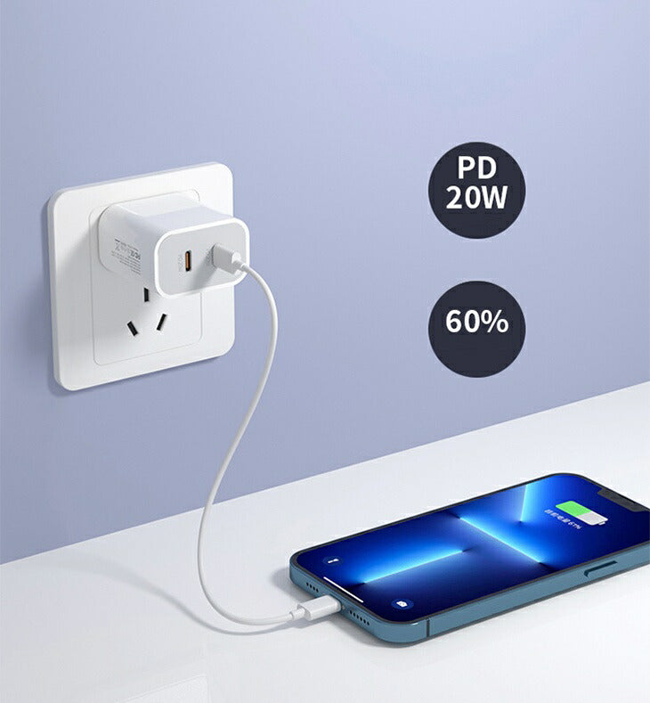 2口 急速充電 ACアダプター PD充電器 type-C 20W充電器 家庭用充電器 2ポート USB コンセント iPhone iPad android 多機種対応