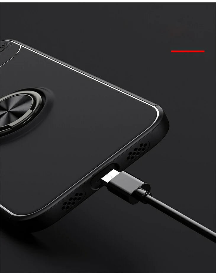 【ブラック+ブルー】iPhoneケース ブラックケース リング付き 高品質 スマホリング 軽量 薄型 耐衝撃 スタンド機能付き 便利 自由回転 iPhone13