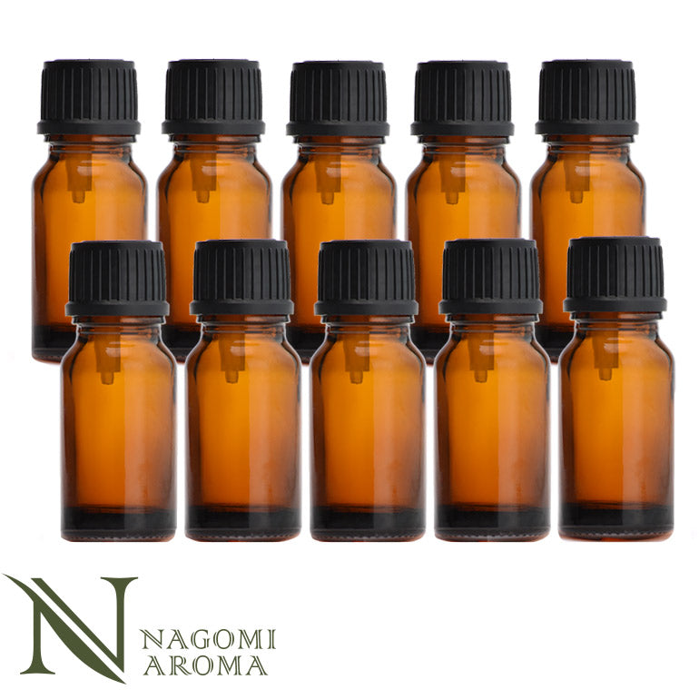 遮光ビン 10ml(アンバー) 10本セット黒キャップ&ヴァーティカルドロッパー 【 遮光瓶 ガラス瓶 薬瓶 調合 保存 アロマオイル エッセンシャルオイル 精油 キャリアオイル 香水 手作り コスメ ハンドメイド 蓋付 茶色 】