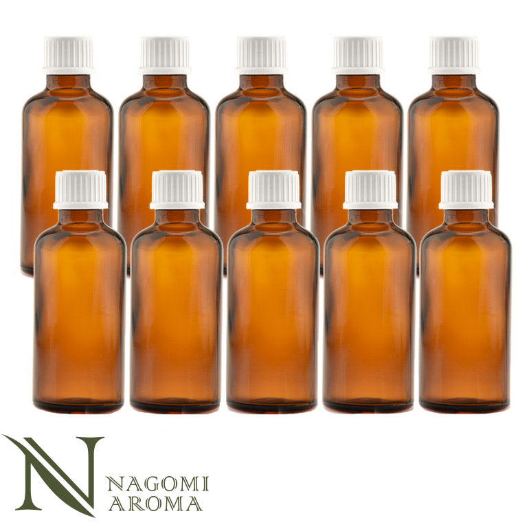 遮光ビン 50ml(アンバー) 10本セット白キャップ&ヴァーティカルドロッパー 【 遮光瓶 ガラス瓶 薬瓶 保存 アロマオイル エッセンシャルオイル 精油 キャリアオイル フレグランスオイル 香水 手作り コスメ ハンドメイド 蓋付 茶色 】
