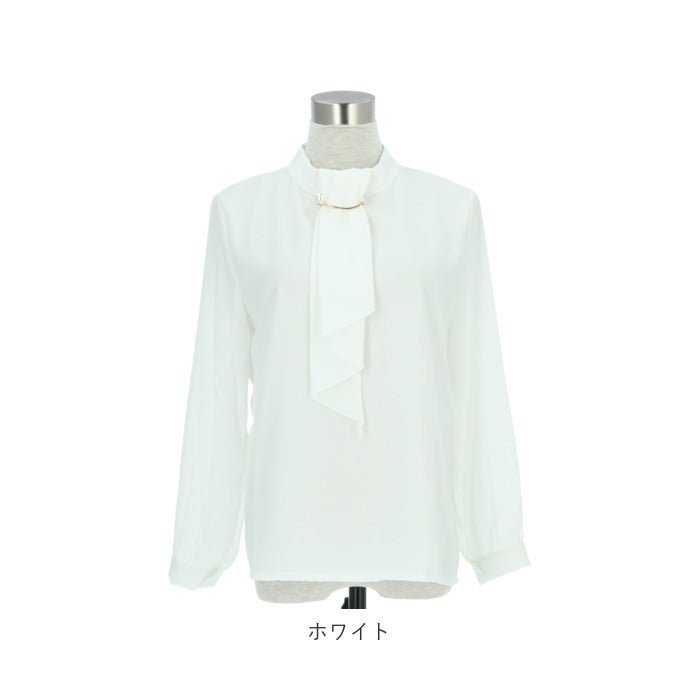 【ホワイト・Lサイズ】 ボウタイ ブラウス 長袖 通販 レディース オフィス ボウタイブラウス シャツ パール シンプル 通勤 通学 ビジネス カジュアル 上品 きれいめ フォーマル 入学式 入園式 卒業式 卒園式