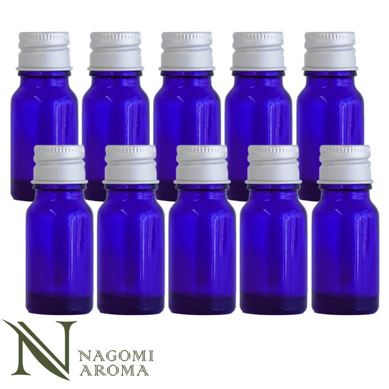 遮光ビン 10ml(ブルー) 10本セットシルバーキャップ ヴァーティカルドロッパー 【 遮光瓶 ガラス瓶 薬瓶 調合 保存 アロマオイル エッセンシャルオイル 精油 キャリアオイル 香水 手作り コスメ ハンドメイド 蓋付 コバルト 】