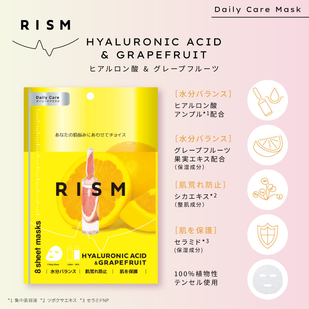 【ヒアルロン酸&グレープフルーツ】RISM デイリーケアマスク 5袋40枚 セット リズム フェイスパック 送料無料【シェア買いなら3200円!】