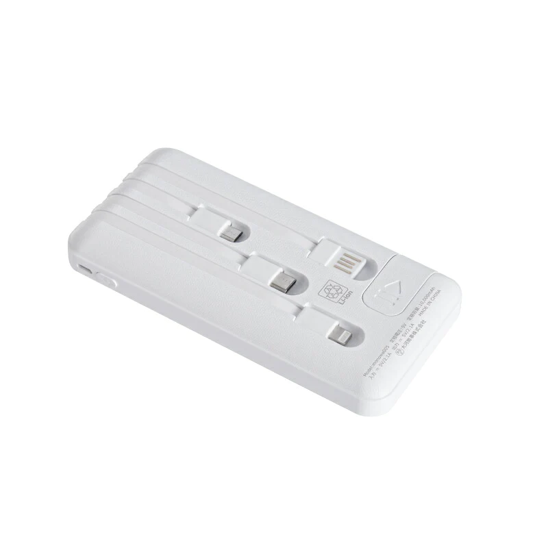 (ホワイト)モバイルバッテリー 10000mAh【PSE安全認証済】 4本ケーブル付き 4台同時充電可 5V 2A 薄型 軽量 大容量 送料無料 4本ケーブル内蔵 iphone type-c microUSB 急速充電 スマホ充電器 持ち運び便利 防災グッズ
