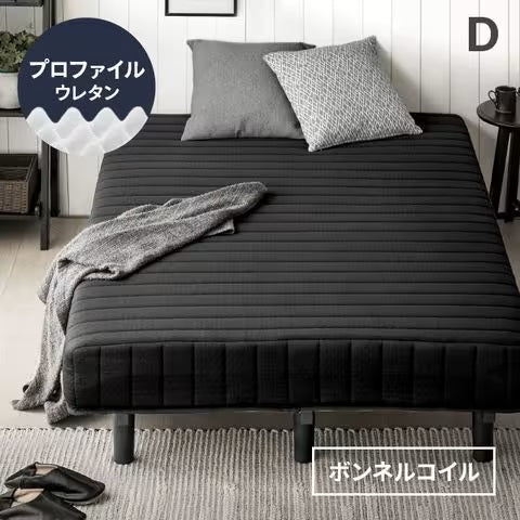 スピード配送 脚付きマットレス ベッド シングルベッド ロール 脚付きマットレスベッド 送料無料 一体型 体圧分散 セミシングル & セミダブル & ダブルも! ボンネルコイル マットレス ベッド【極厚タイプ D/ブラック