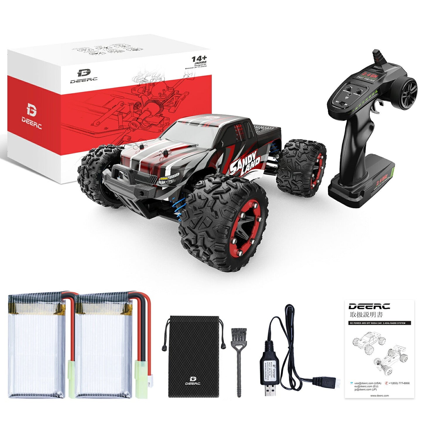 DEERC ラジコンカー オフロード おすすめ 速い 4wd 子供 大人 40km/h RCカー 1/18 リモコンカー 2.4Ghz無線操作 四輪駆動 レーシング 40分間走れ バッテリー2個付き 乗り越え抜群 ラジコン おもちゃ 子ども 贈り物プレゼント 送料無料 9300