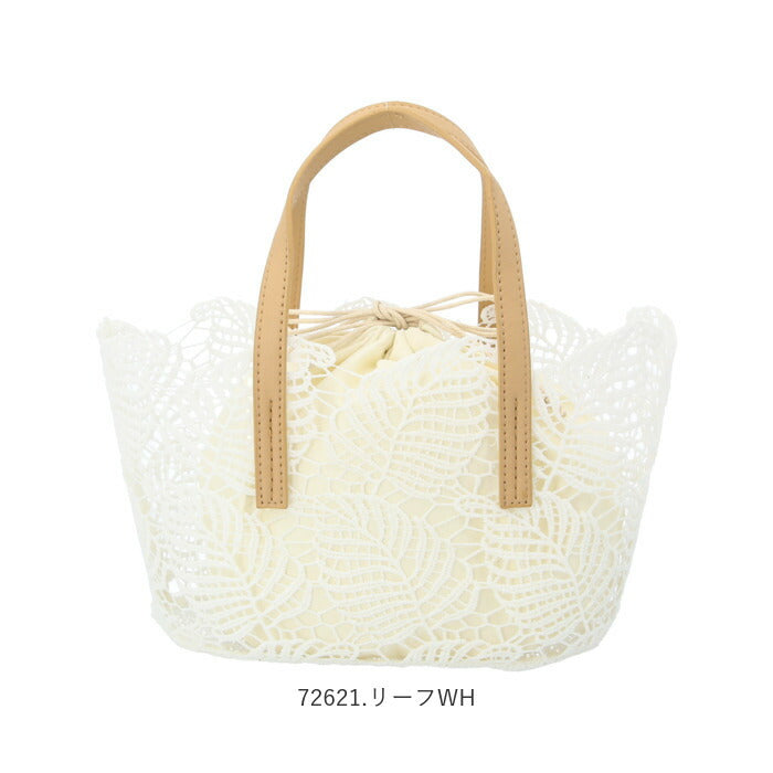 【72620.ボタニカルBK】 ハンドバッグ レディース 通販 トートバッグ 小さめ レースバッグ 大花 S DRAWER PLUS ドロワープラス 軽量 レース おしゃれ 大人 かわいい 巾着 ミニバッグ 花柄 ガーリー シンプル 上品