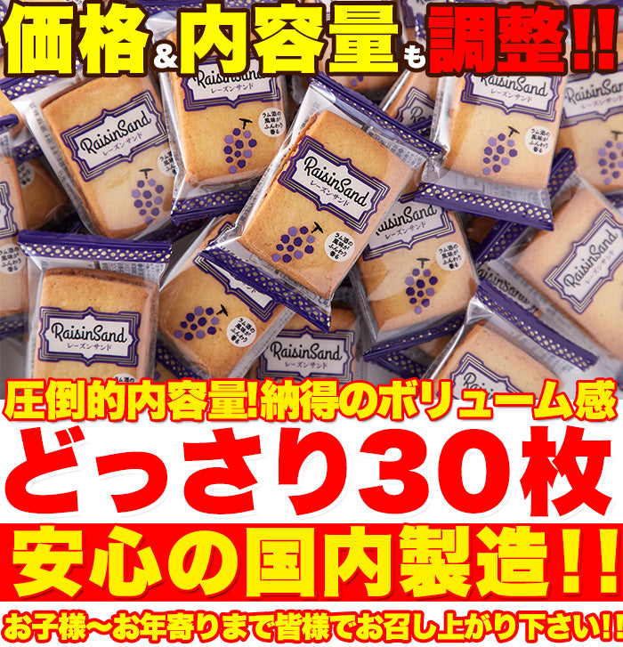 レーズンサンド 30個 個包装 洋菓子 クッキー レーズン 焼菓子 お菓子 おやつ スイーツ 土産 高級 徳用 どっさり 大容量