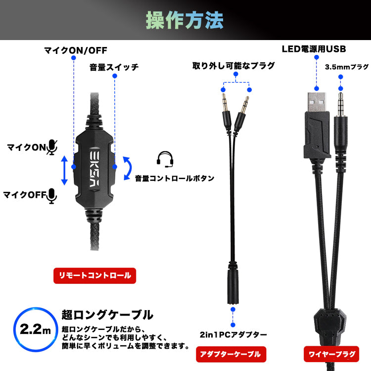 【PlatingBlue】EKSA ゲーミング ヘッドフォン マイク付き eksa-001