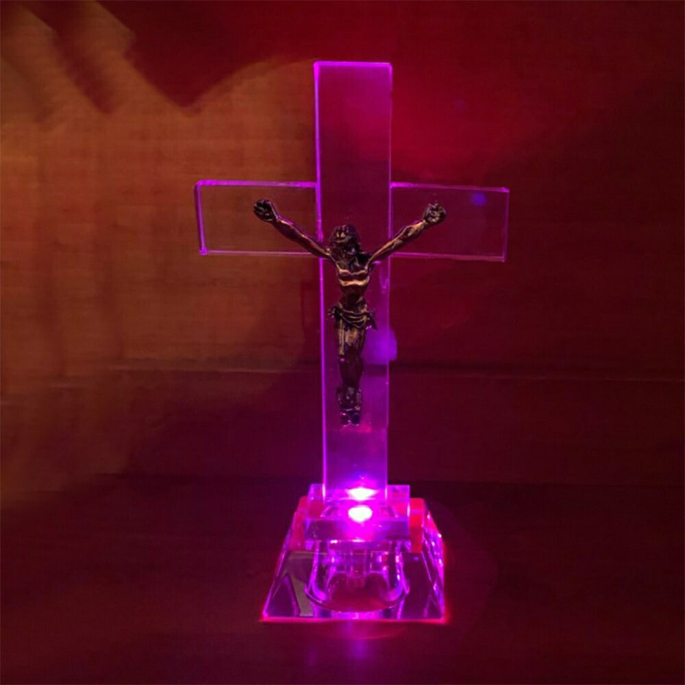 置物 ガラス キリスト像 LED クリスタル オブジェ ビンテージ クラシカル 十字架 磔 キリスト教 イエス 教会装飾 スタンド イエス・キリスト スタンドタイプ アンティーク クロス インテリア 小物 西洋風 北欧 欧州 クリスマス